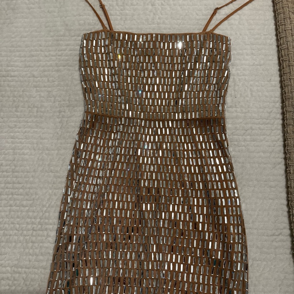Oh Polly Brown Strapless Mesh Dress